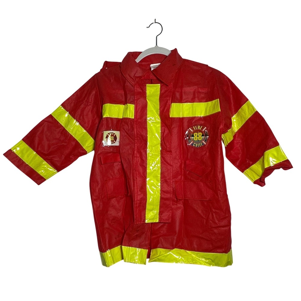 Kids Fire Chief Costume Red Jacket Yellow Trim One Size Fits‎ Most Role Play